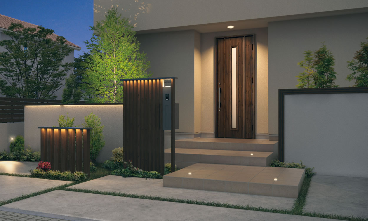 三協立山アルミ　機能門柱のある夜景